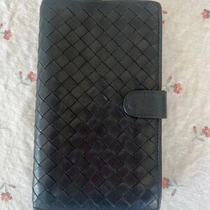 Vintage Bottega Veneta Intrecciato Continental Wallet -- Black Leather